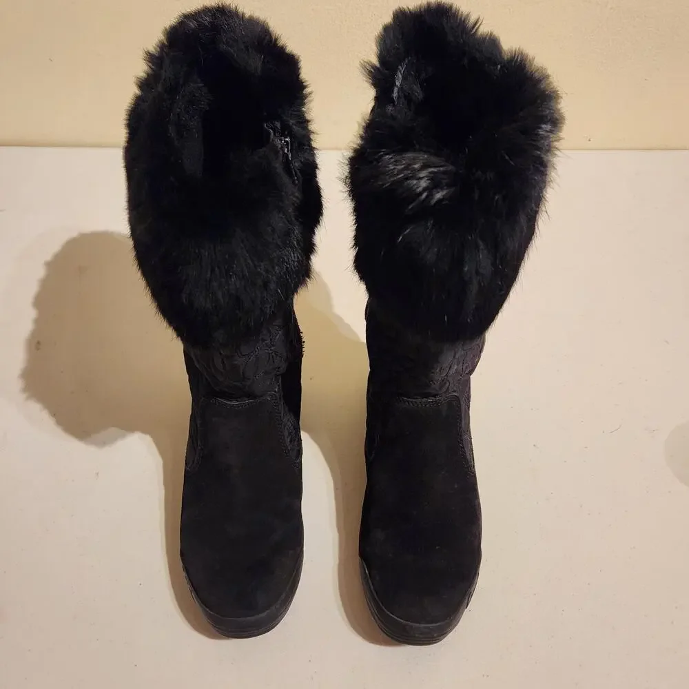 Coach Black Faux Fur Lined Quilted Boots Size 6 Women's Winter Snow Designer Y2K